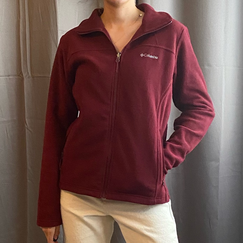 columbia active maroon fleece zip up jacket